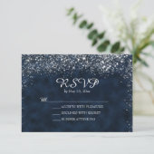 Navy Blue en White Stardust Wedding RSVP (Staand voorkant)