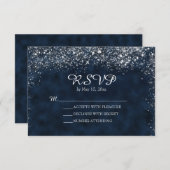 Navy Blue en White Stardust Wedding RSVP (Voorkant / Achterkant)