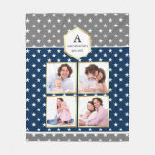 Navy Blue en White Stars Pattern Foto Collage Fleece Deken (Voorkant)