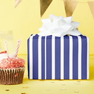 Navy blue en white strepen patroon cadeaupapier