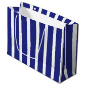 Navy blue en white strepen patroon groot cadeauzakje (Voorkant Gekanteld)