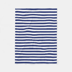 Navy Blue en White Stripe Pattern Fleece Deken