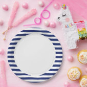 Navy Blue en White Stripe Pattern Papieren Bordje (Feest)