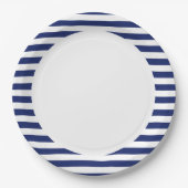 Navy Blue en White Stripe Pattern Papieren Bordje (Voorkant)