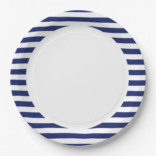Navy Blue en White Stripe Pattern Papieren Bordje (Voorkant)