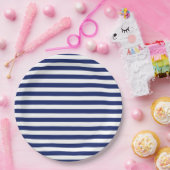 Navy Blue en White Stripe Pattern Papieren Bordje (Feest)