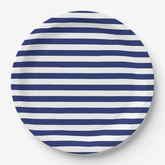 Navy Blue en White Stripe Pattern Papieren Bordje (Voorkant)