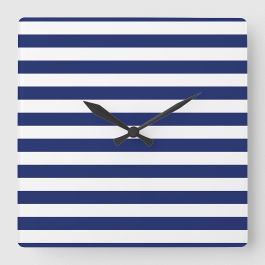 Navy Blue en White Stripe Pattern Vierkante Klok (Voorkant)