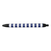 Navy Blue en White Stripe Pattern Zwarte Inkt Pen (Voorkant)