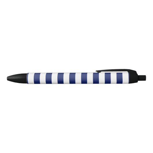 Navy Blue en White Stripe Pattern Zwarte Inkt Pen (Bovenkant)