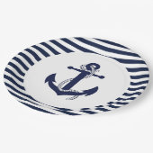 Navy Blue en White Striped Anchor Wedding. Papieren Bordje (Gekanteld)