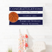 Navy Blue en White Striped Basketball afstuderen Spandoek (Insitu)