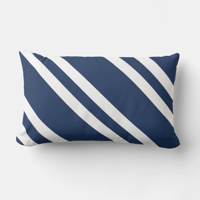 Navy Blue en White Striped Kussen (Voorkant)