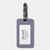Navy Blue en White Striped Monogram Bagagelabels (Achterkant verticaal)