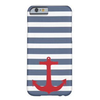 Navy Blue en White Striped Red Anchor Phone Case