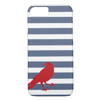 Navy Blue en White Striped Red Bird Case