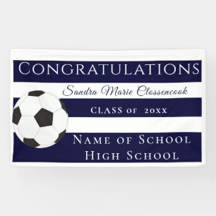 Navy Blue en White Striped Soccer afstuderen banne Spandoek
