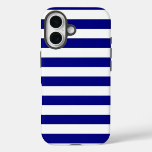 Navy Blue en White Stripes iPhone 16 Hoesje