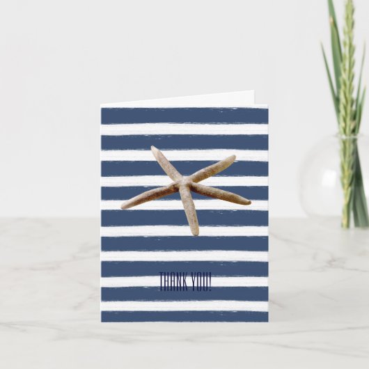 Navy Blue en White Stripes Zeester Dank U Bedankkaart (Voorkant)