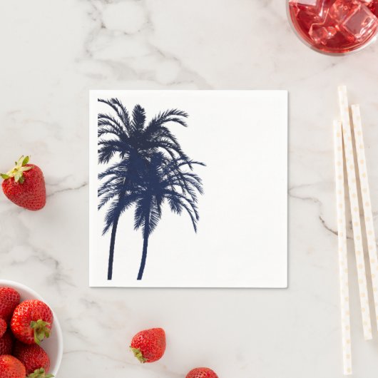 Navy Blue en White Tropical Palm Tree Servet (Insitu)
