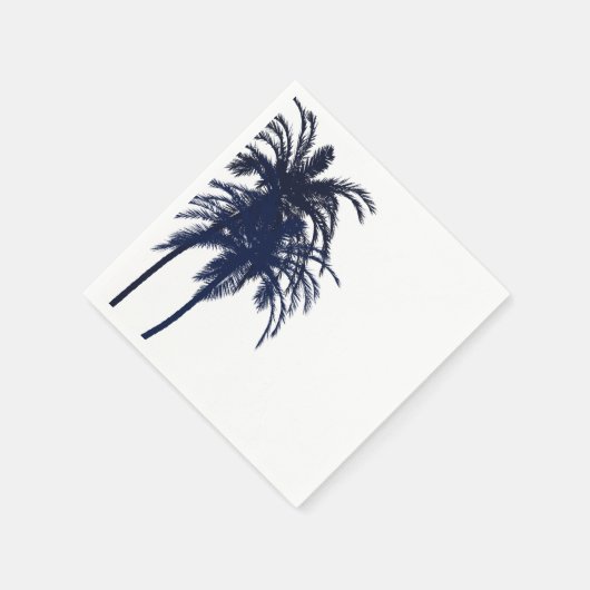 Navy Blue en White Tropical Palm Tree Servet (Hoek)