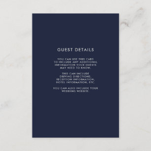 Navy Blue en White Wood Look Gastgegevens Informatiekaartje