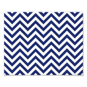 Navy Blue en White Zigzag Stripes Chevron Pattern Foto Afdruk