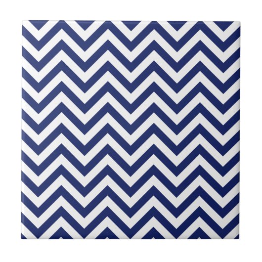 Navy Blue en White Zigzag Stripes Chevron Pattern Tegeltje (Voorkant)