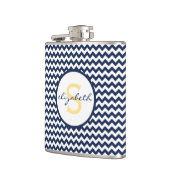 Navy Blue en Yellow Chevron Monogram Heupfles (Links)