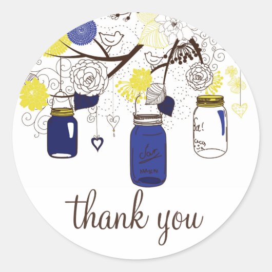 Navy Blue en Yellow Mason Jars Dank je Sticker (Voorkant)