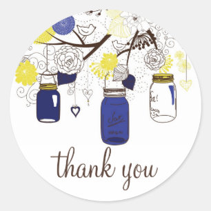 Navy Blue en Yellow Mason Jars Dank je Sticker