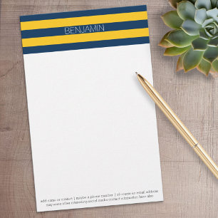 Navy Blue en Yellow Rugby Stripes - Aangepaste naa Briefpapier