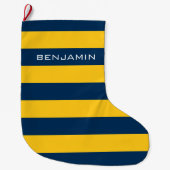 Navy Blue en Yellow Rugby Stripes - Aangepaste naa Grote Kerstsok (Voorkant)