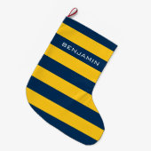 Navy Blue en Yellow Rugby Stripes - Aangepaste naa Grote Kerstsok (Voorkant (Hangend))