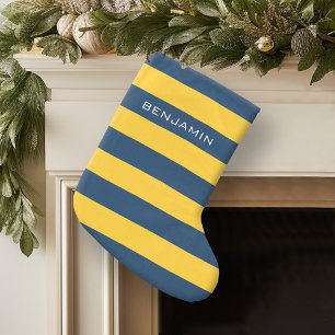 Navy Blue en Yellow Rugby Stripes - Aangepaste naa Grote Kerstsok
