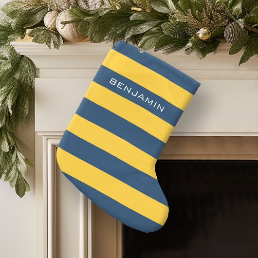 Navy Blue en Yellow Rugby Stripes - Aangepaste naa Grote Kerstsok