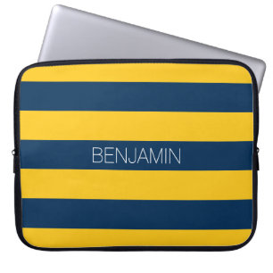 Navy Blue en Yellow Rugby Stripes - Aangepaste naa Laptop Sleeve