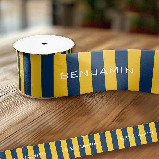 Navy Blue en Yellow Rugby Stripes - Aangepaste naa Lint