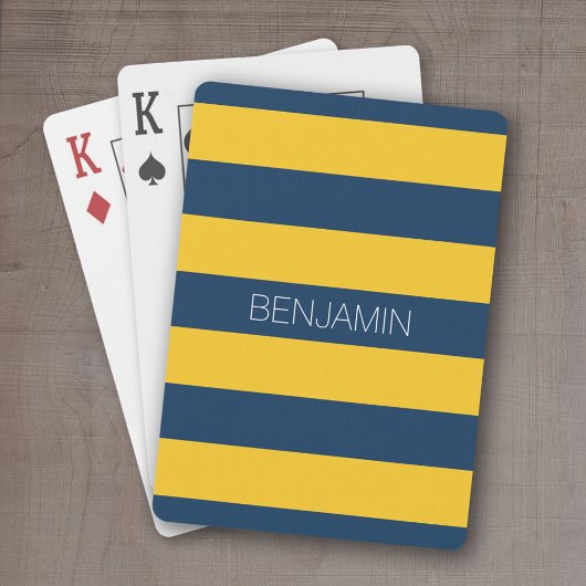 Navy Blue en Yellow Rugby Stripes - Aangepaste naa Pokerkaarten