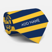Navy Blue en Yellow Rugby Stripes - Aangepaste naa Stropdas (Opgerold)