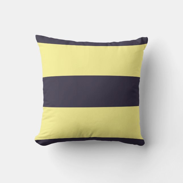 Navy Blue en Yellow Striped Outdoor Pillow Buitenkussen (Voorkant)