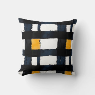 Navy Blue en Yellow Waterverf Plaid Sierkussen