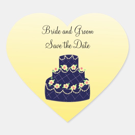 Navy Blue en Yellow Wedding Cake Hart Sticker (Voorkant)