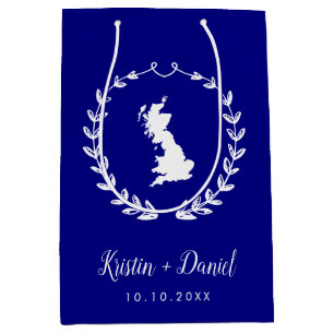 Navy Blue England UK Britain Map Wedding Welcome Medium Cadeauzakje