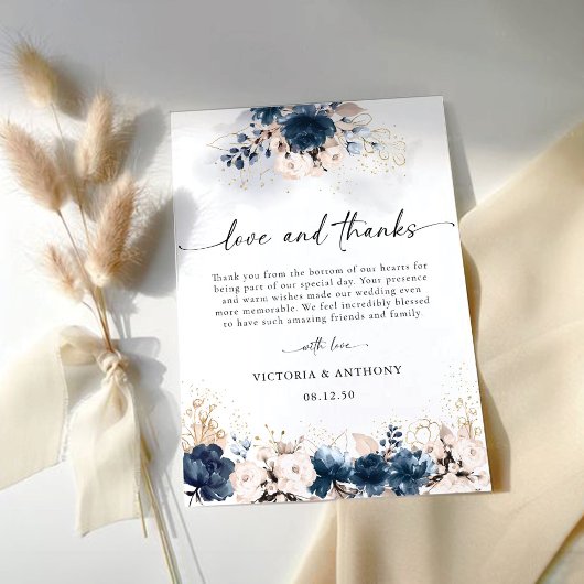 Navy Blue et Dusty Rose Mariage Merci Cartes