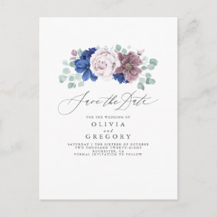 Navy Blue et Mauve Floral Enregistrer la carte Dat