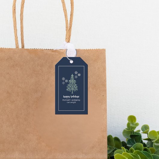 Navy Blue Evergreen Tree Gift Labels - Set van 10 Cadeaulabel