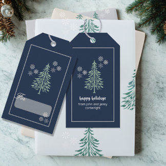 Navy Blue Evergreen Tree Gift Labels - Set van 10 Cadeaulabel