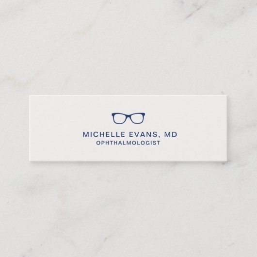 Navy Blue Eyeglasses Logo Optometrist Eenvoudig Mini Visitekaartje (Voorkant)