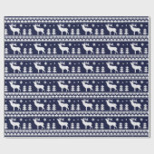 Navy Blue Fair Isle kerstSweater Pattern Cadeaupapier (Vlak)